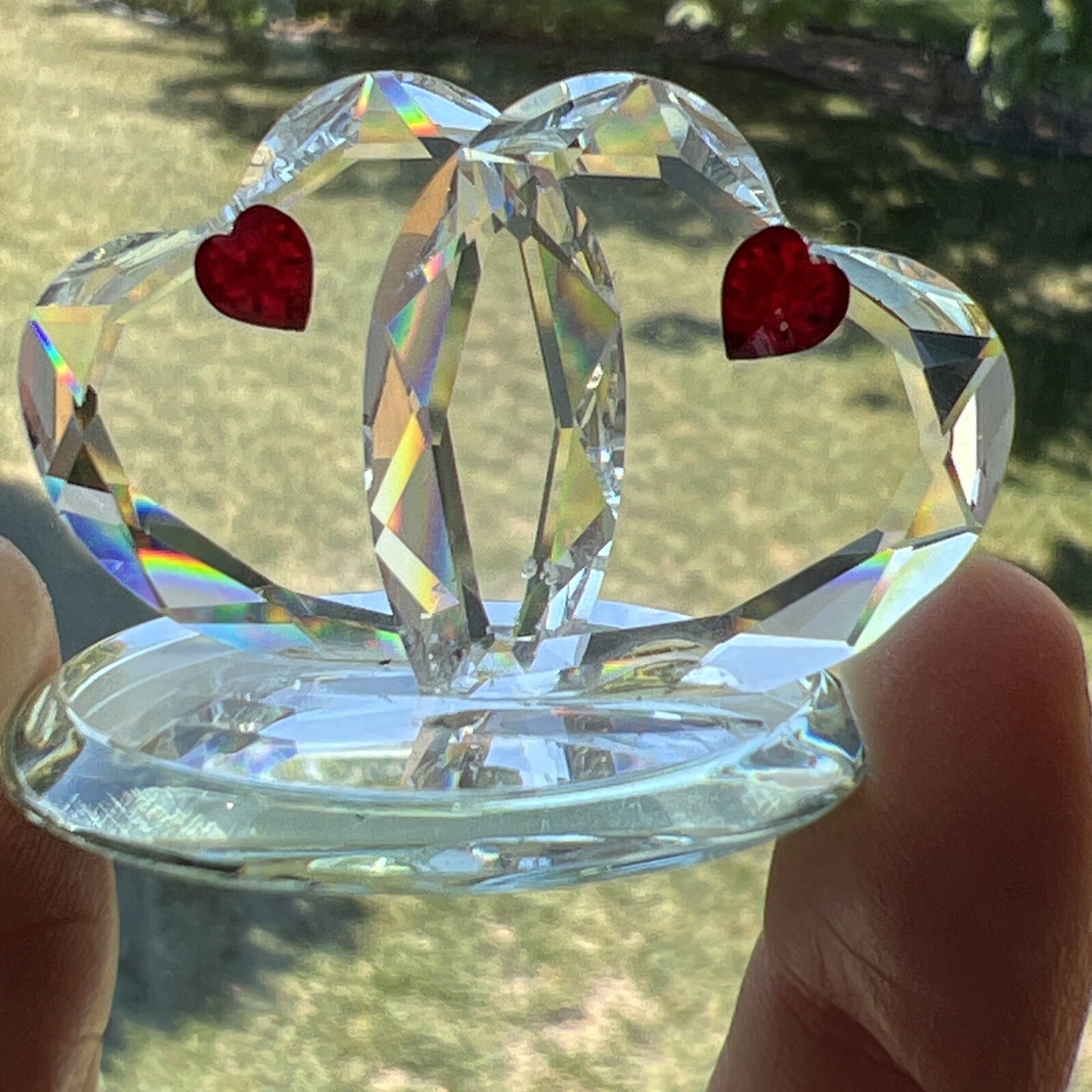 VTG CFL Crystal De Lites By Manon Double Twin Hearts Figurine