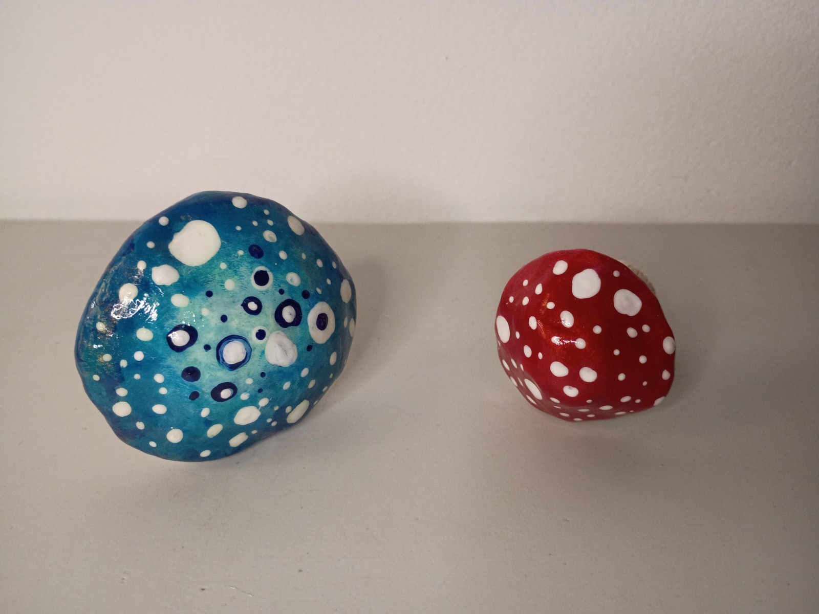 Mushroom Sculpture Art Clay Set Of 2 Blue Evil Eye And Red