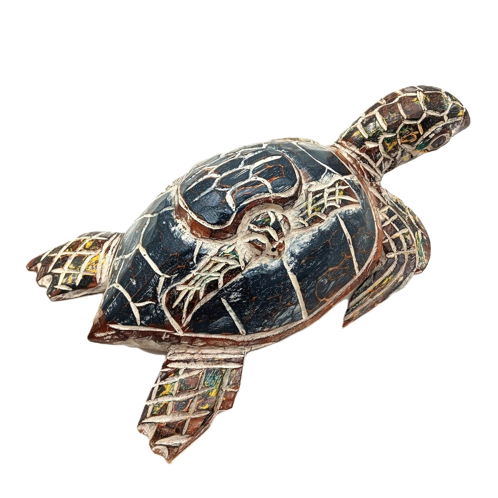 Large Wood Carving Sea Turtle w Hatchling Sealife Sculpture Coastal Decor 16″
