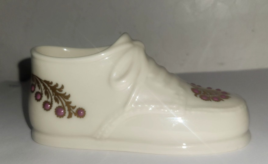Vintage Lenox Porcelain Baby Shoes Hand Painted Baby Pink Dots Gold Trim Figure