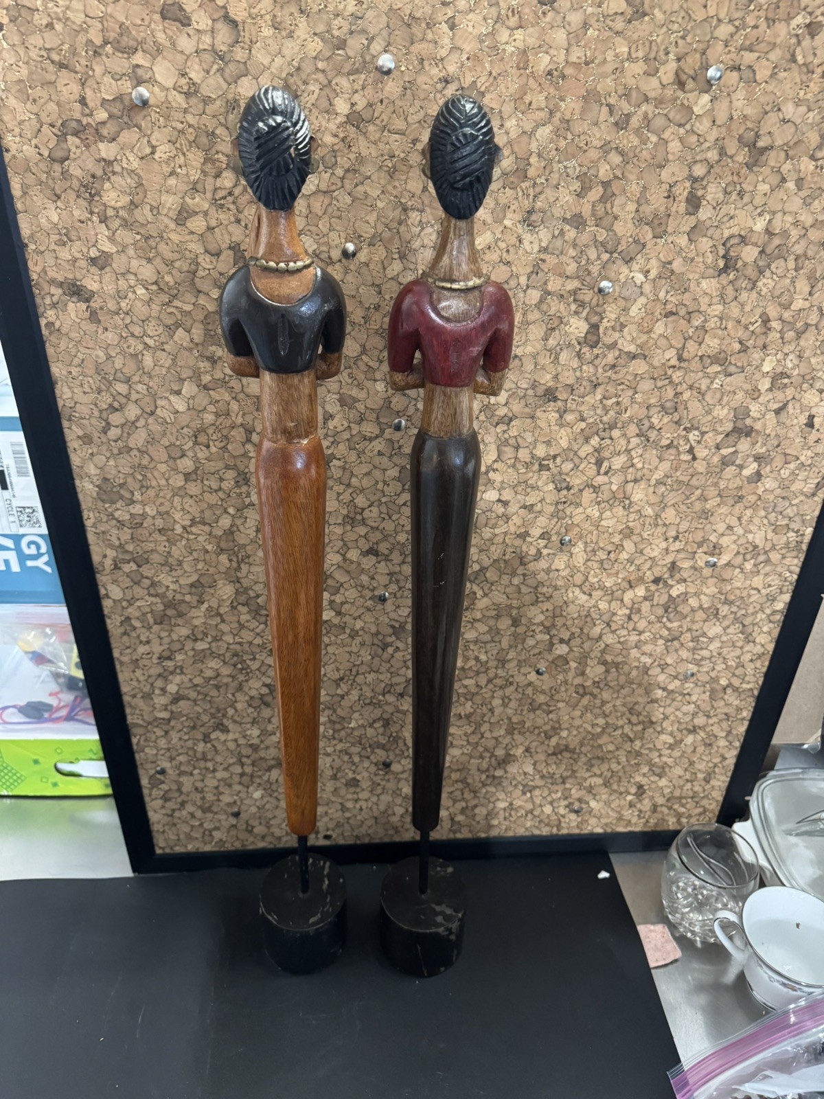 Vintage Set Of 2 Pier One 27″ Slender Faceless Women Statues, Modernist