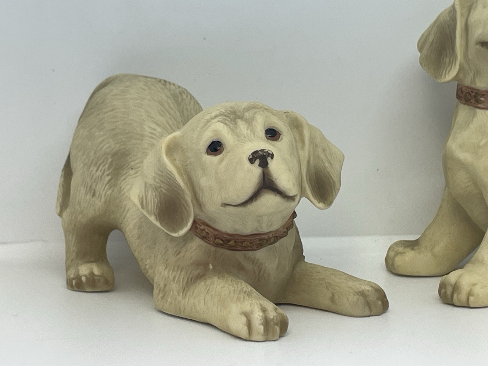 Vintage HOMCO Golden Labrador Dog Puppy Porcelain Figurines 1408 Set of 2