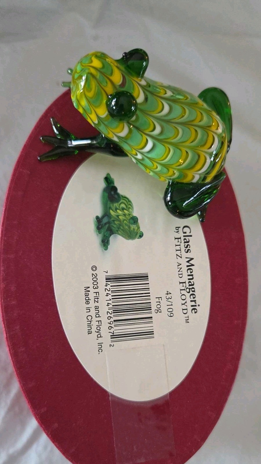 Fitz & Floyd 2003 Menagerie Glass Yellow Green Frog With Box No Damage