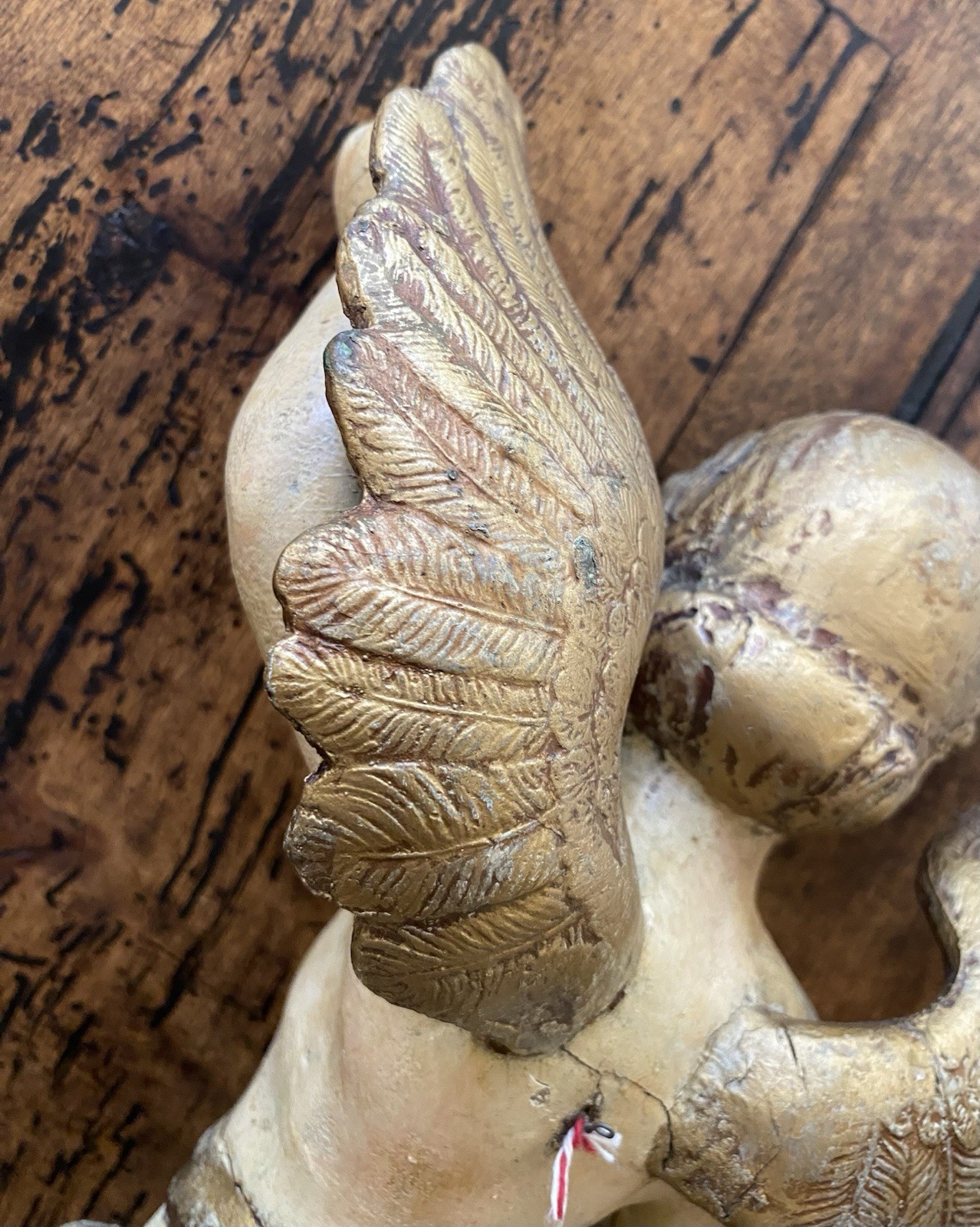 Antique Italian Church Carved Wood Putto 13” Cherub
