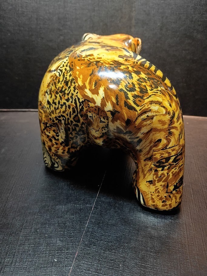 Vintage La Vie Safari Patchwork Bear Figurine Porcelain Wildlife Animal Print 9″