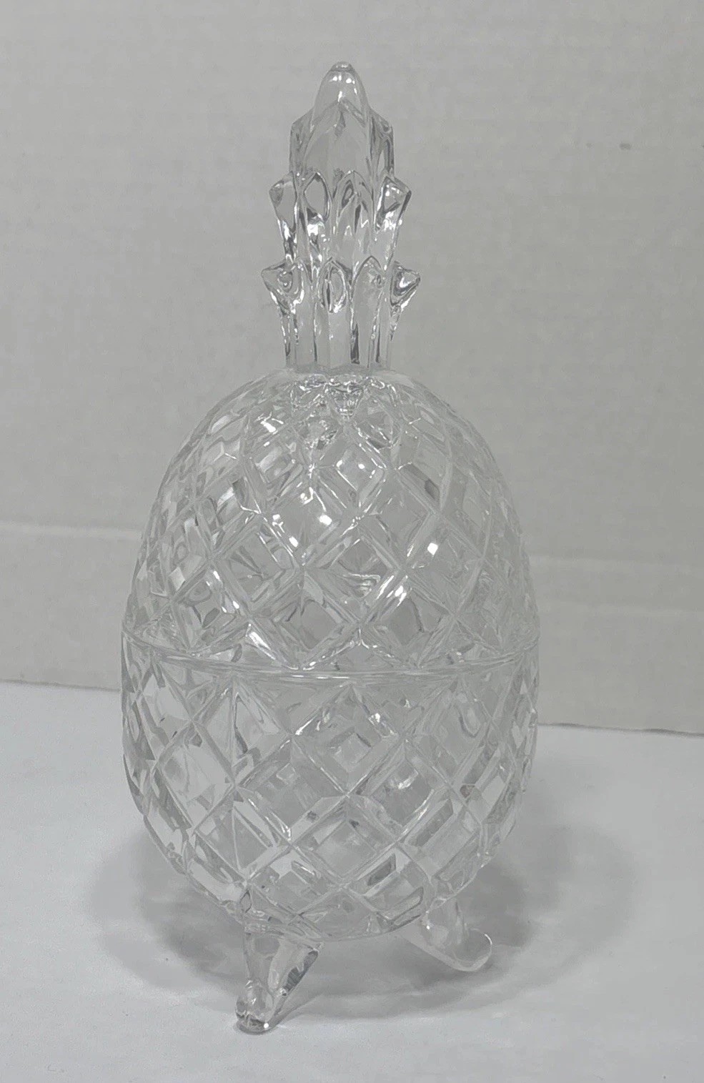 Beautiful Vintage Pineapple Shaped Crystal Clear Covered Footed Dish