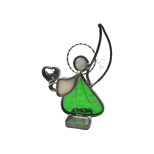 Stained Glass Angel Free Standing Green Holding Heart 4” Tall Collectabl B2-2285