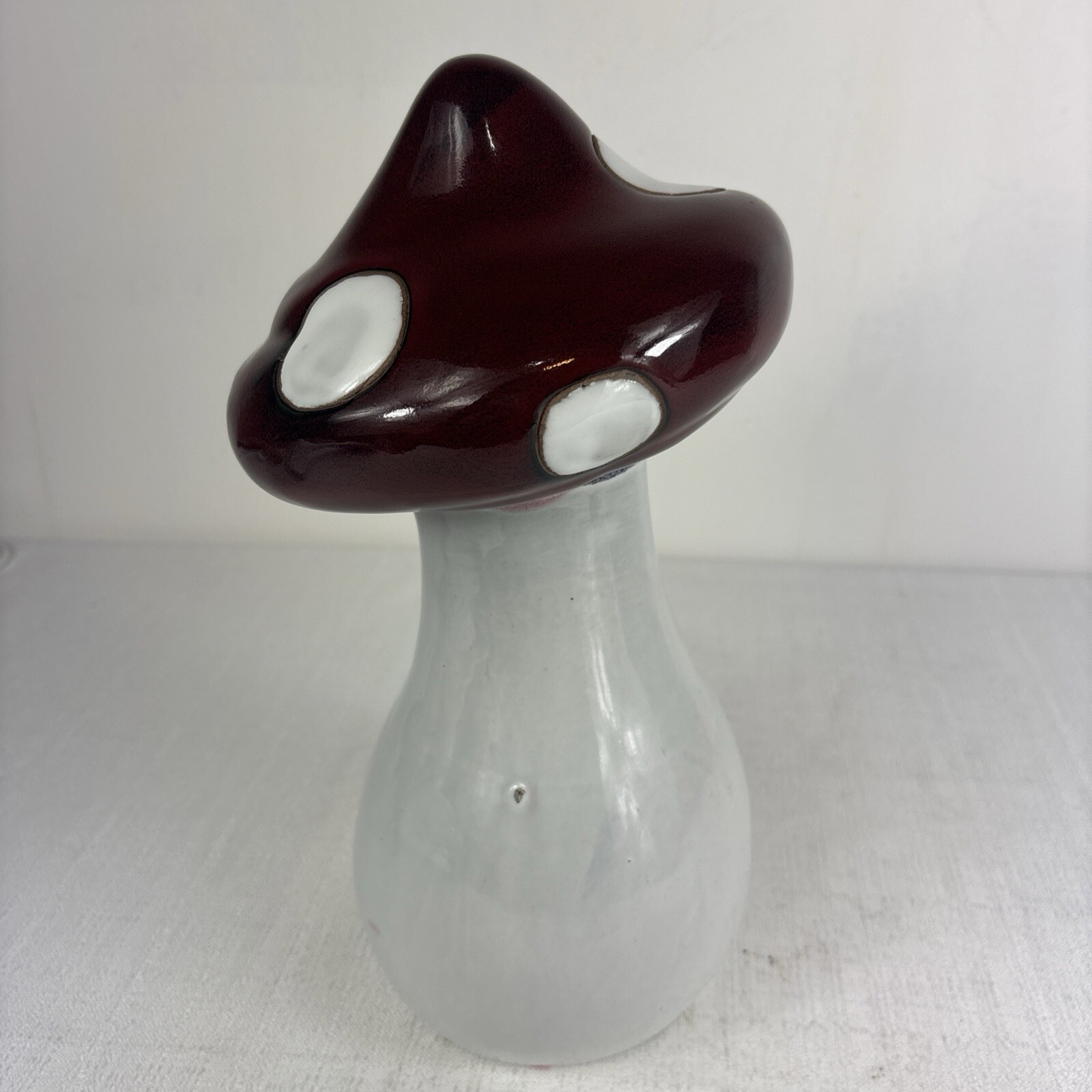 Vintage Mushroom Sculpture Red And White Almost 12 In Tall Heavy Decor