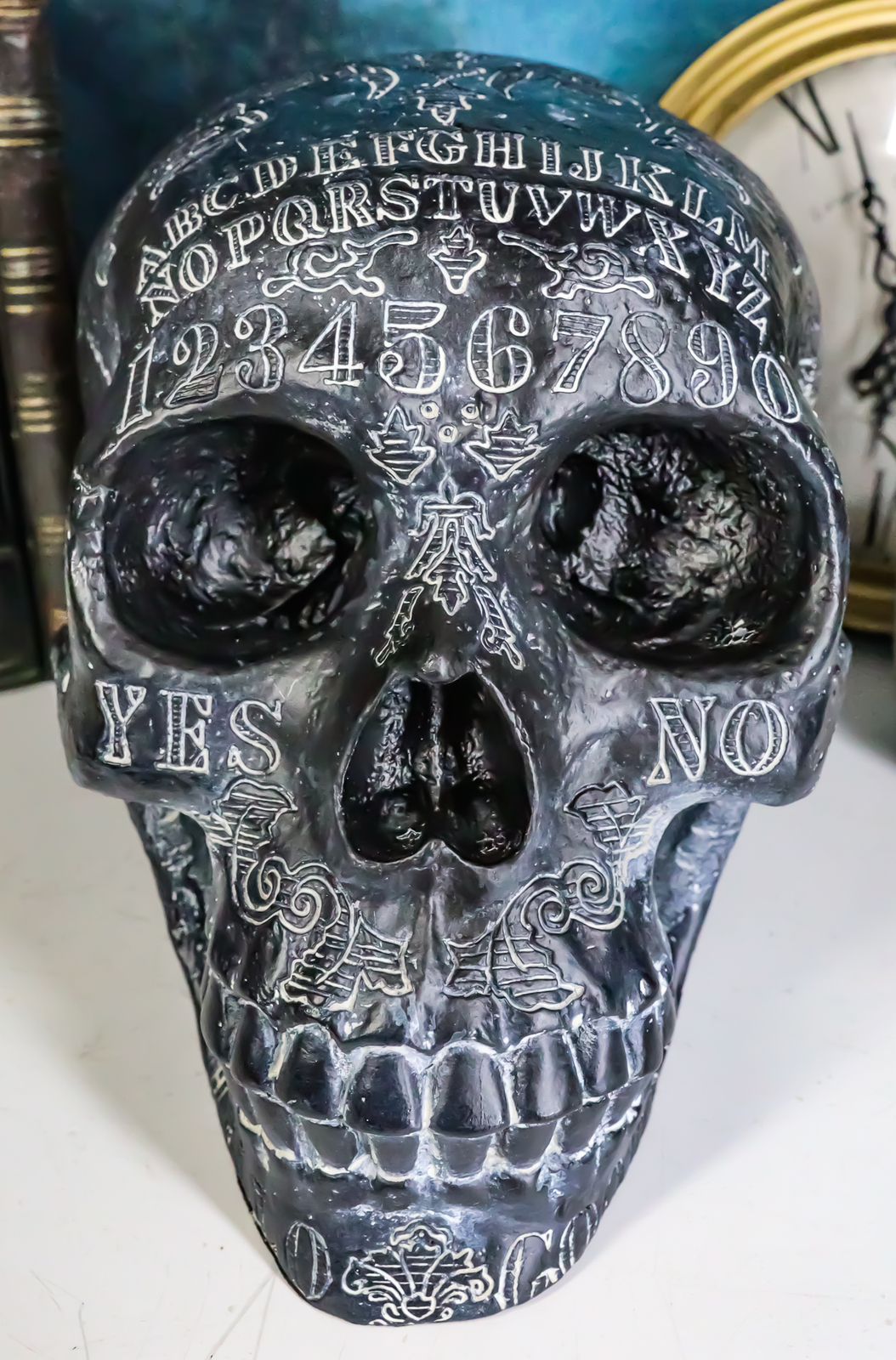 Ebros Black Astrology Paranormal Ouija Spirit Skull Statue 8.5″L Supernatural
