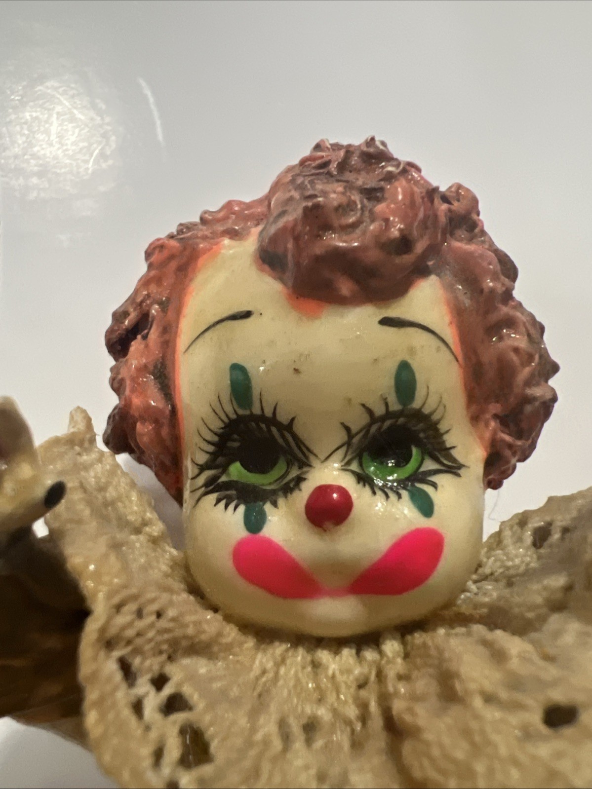 Vtg Handmade Clown Figurine Papier Mache Balloon Folk Art Multicolor Face