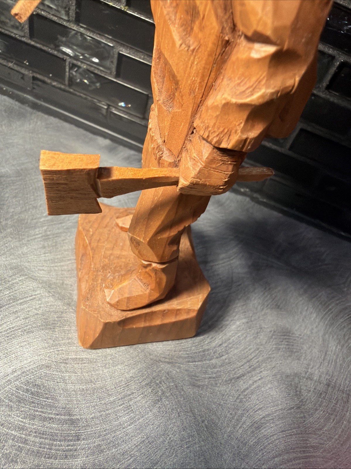 RARE Vtg Amede Godro Handcarved WOOD Hunter Axman Statue Quebec Artist Signed
