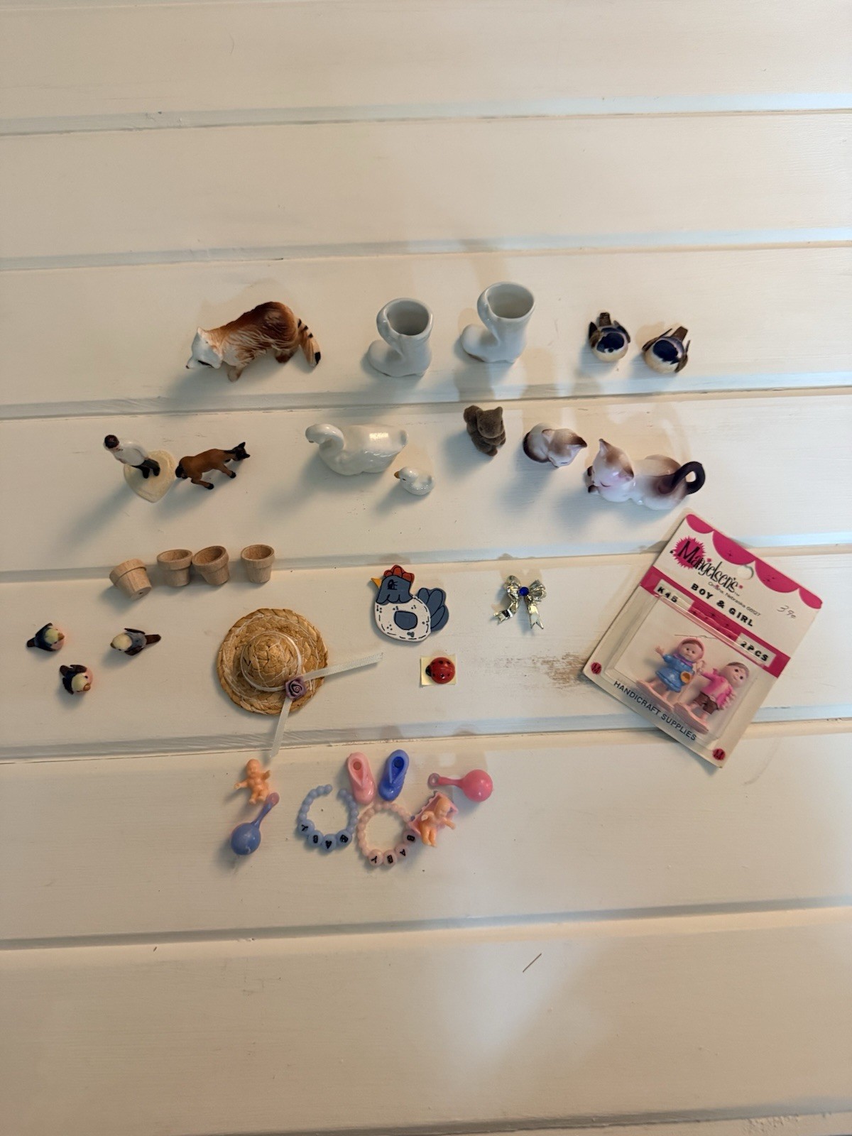 Miniatures Figurines Dollhouse Shadowbox Vintage Animals Goose Cat Misc Lot