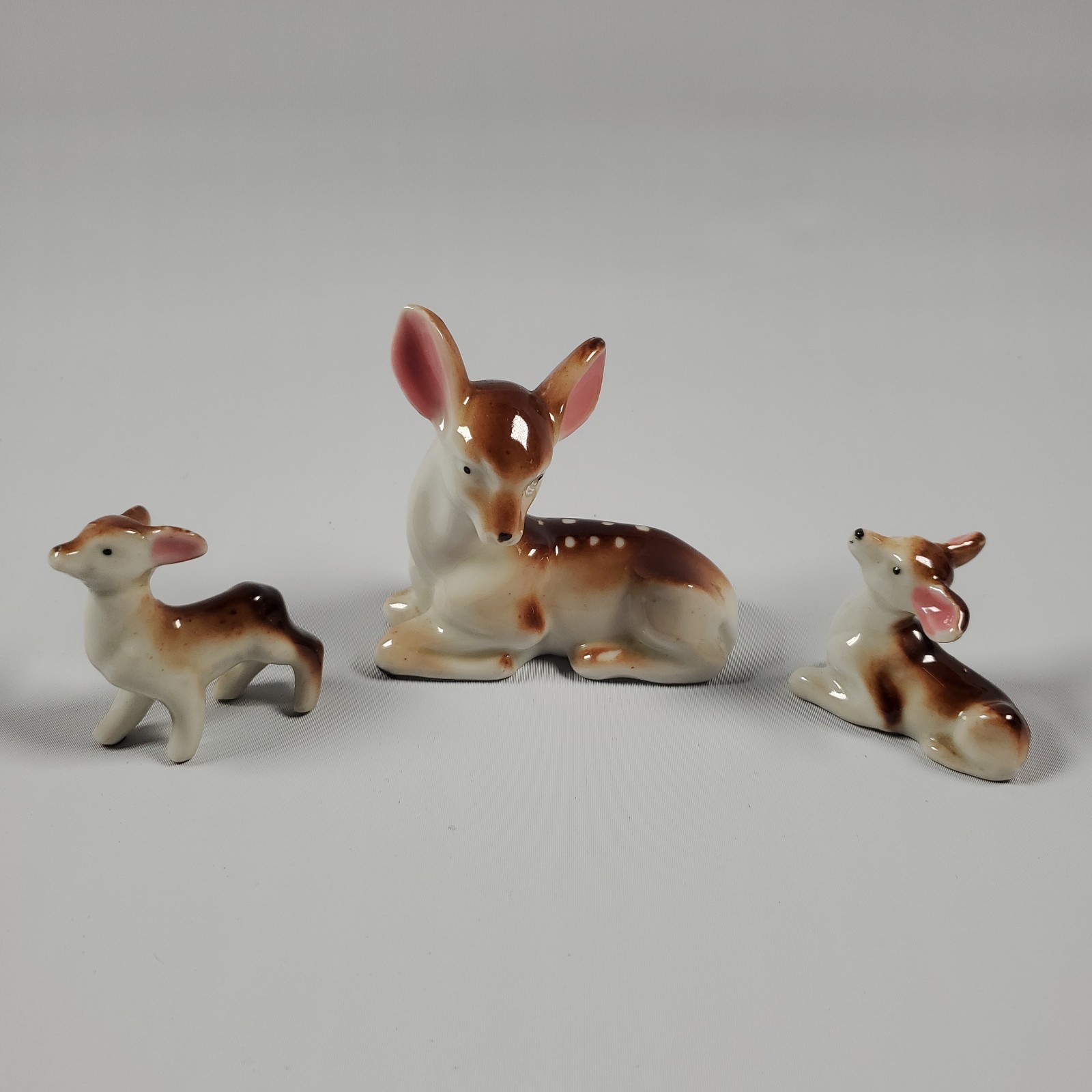 Vintage 1950s Japan Deer Fawn Glossy Figurines with Pink Ears – Set Of 3