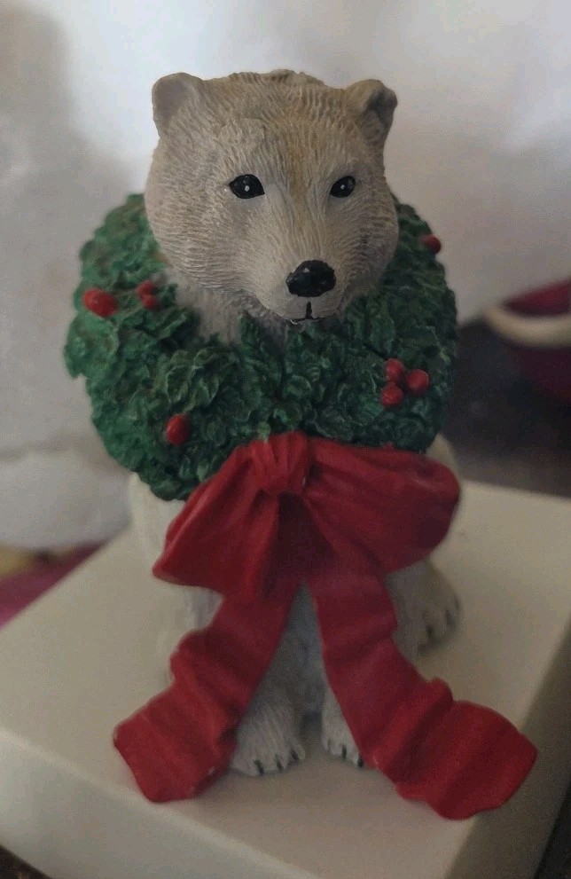 Tom Rubel Silver Deer White Bear Figurine Christmas Animals Vintage 1990 4”