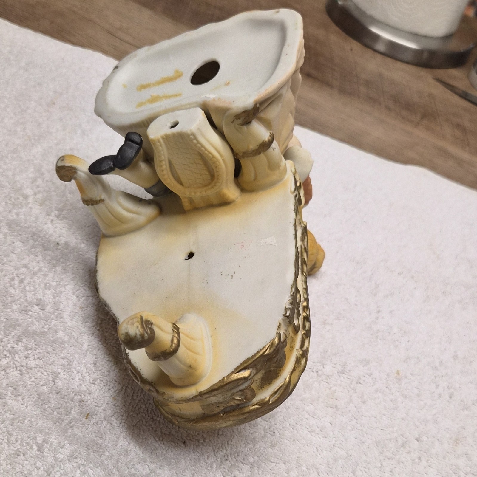 vintage Lenwile Ardalt Art Ware hand-painted porcelain music box woman and boy.