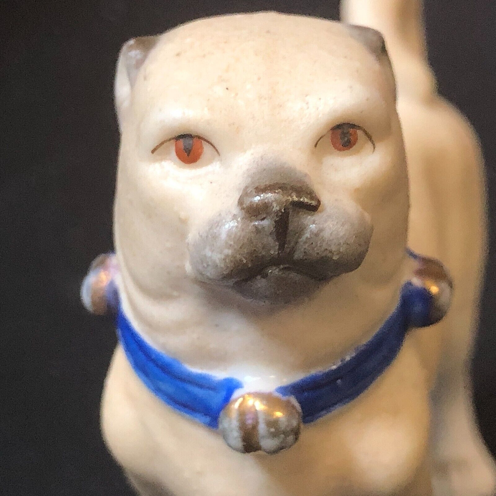 ANTIQUE 1900S PUG DOG Figure Victorian Dollhouse Miniature Bisque Figurine 2.50″