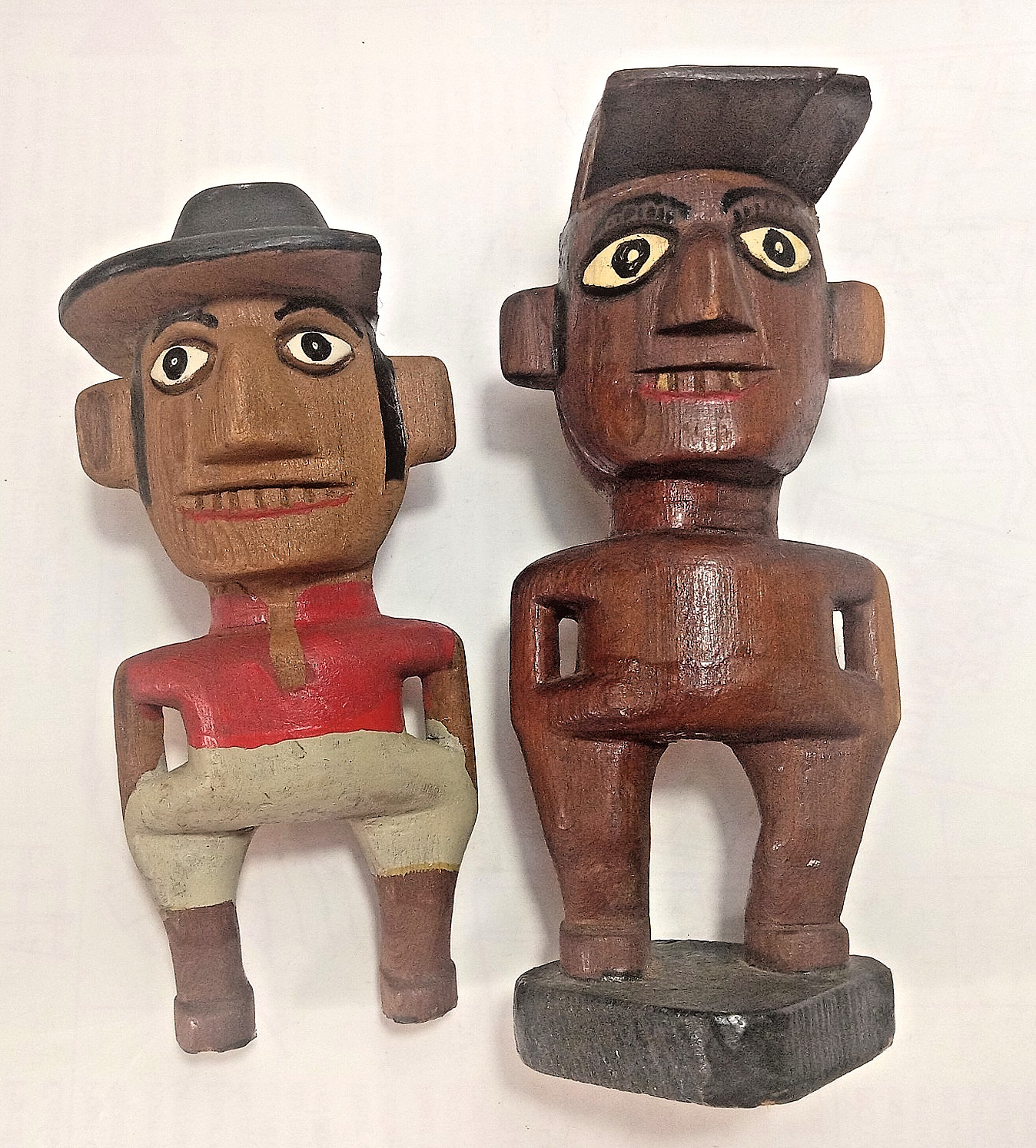Pair Vintage Hand Carved Wooden Folk Art Figure Primitive Fugao Sculpture UNIQUE