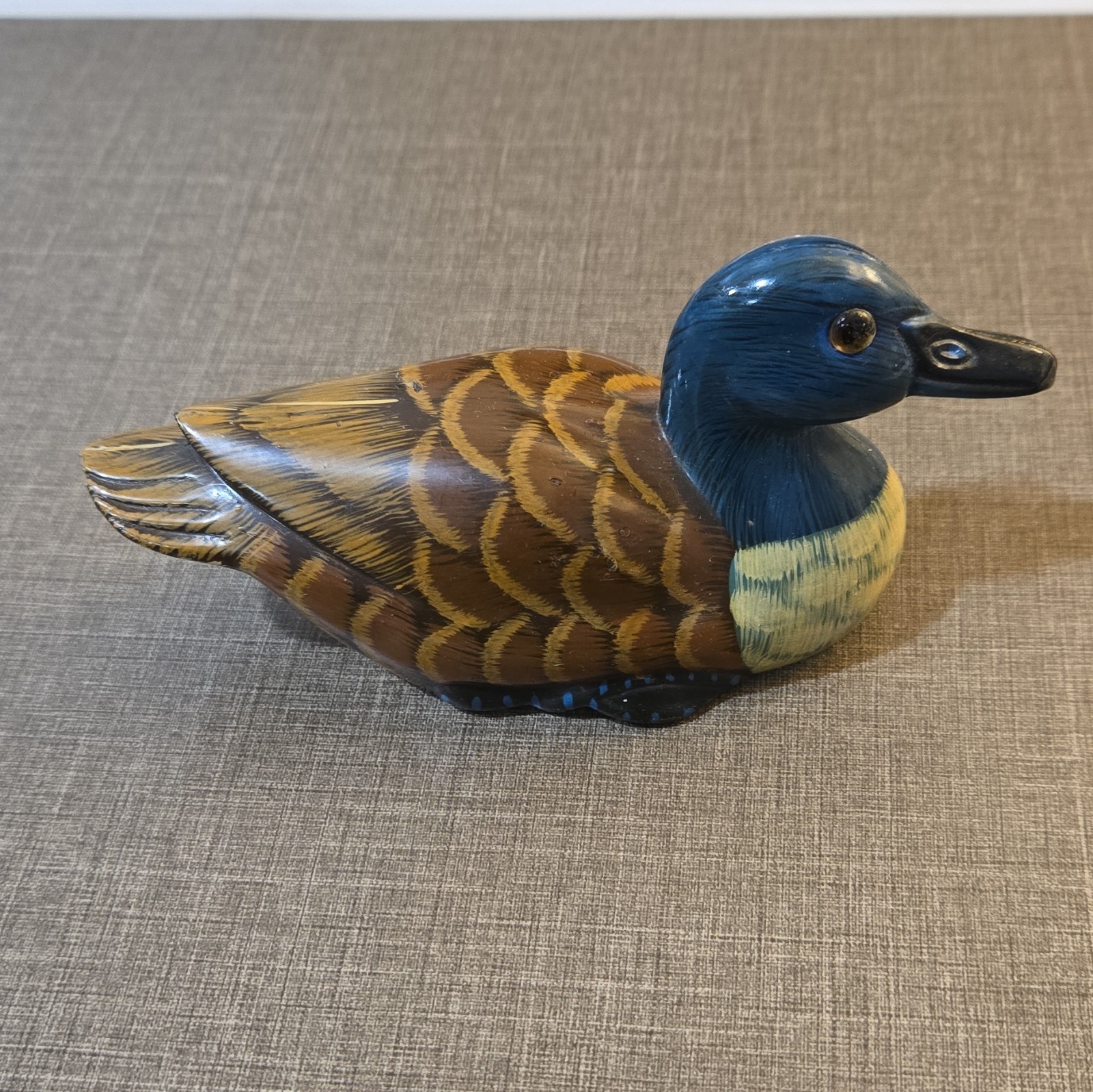 Hand Painted Wooden Duck Figurine, Blue/Brown/Black/Beige, Unboxed, 1 Pack