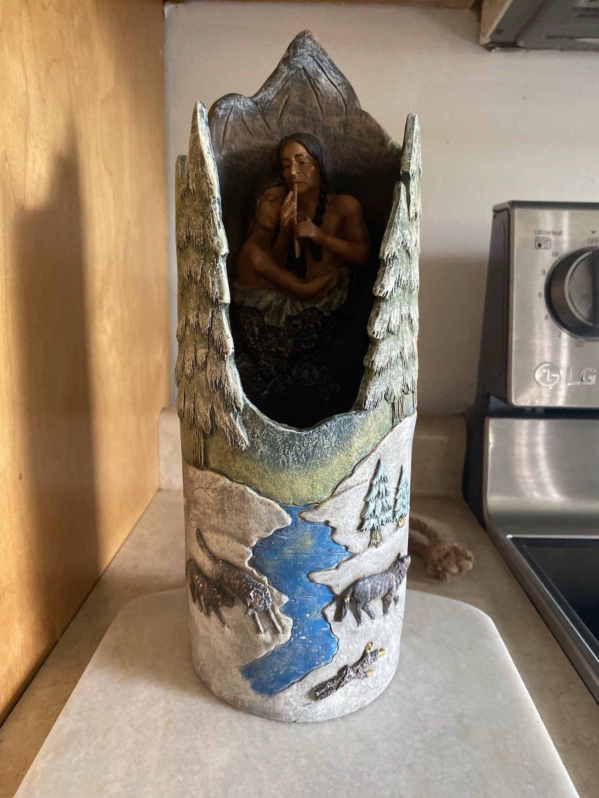 Vintage Native American Lovers Nature Wolves Resin Decor Luminary Candle Holder
