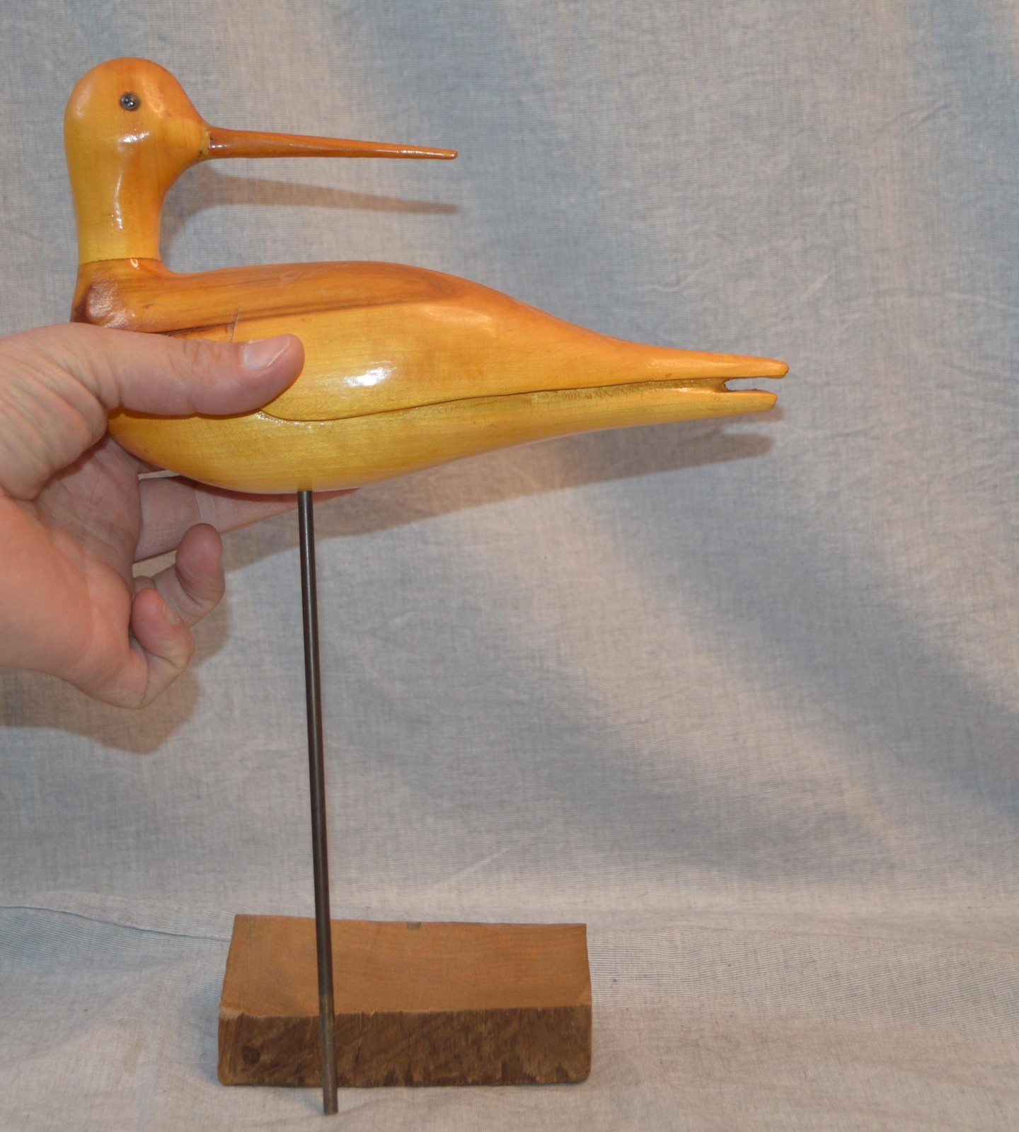 Hand Carved Wood Bird Shorebird Curlew Sculpture Decoy FolkArt 8.5in x 5.5in VTG