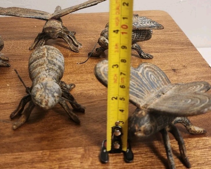 6 Vtg Cast Iron Bugs, Bee, DragonFly,HouseFly,Grasshopper, Butterfly,LadyBug,Ant