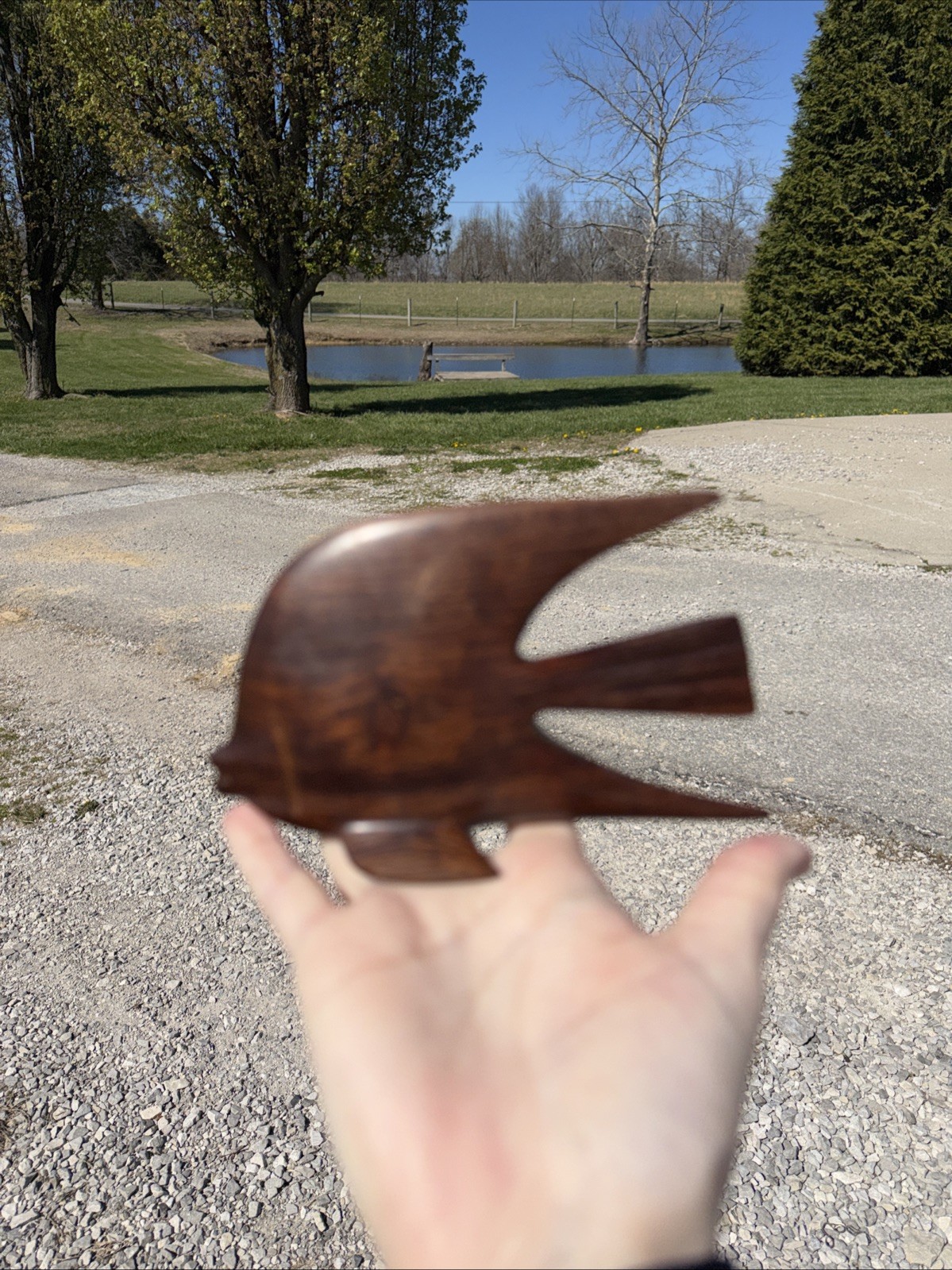 Vintage Ironwood Angel Fish Carved Figurine Decor Mid Century Modern Retro