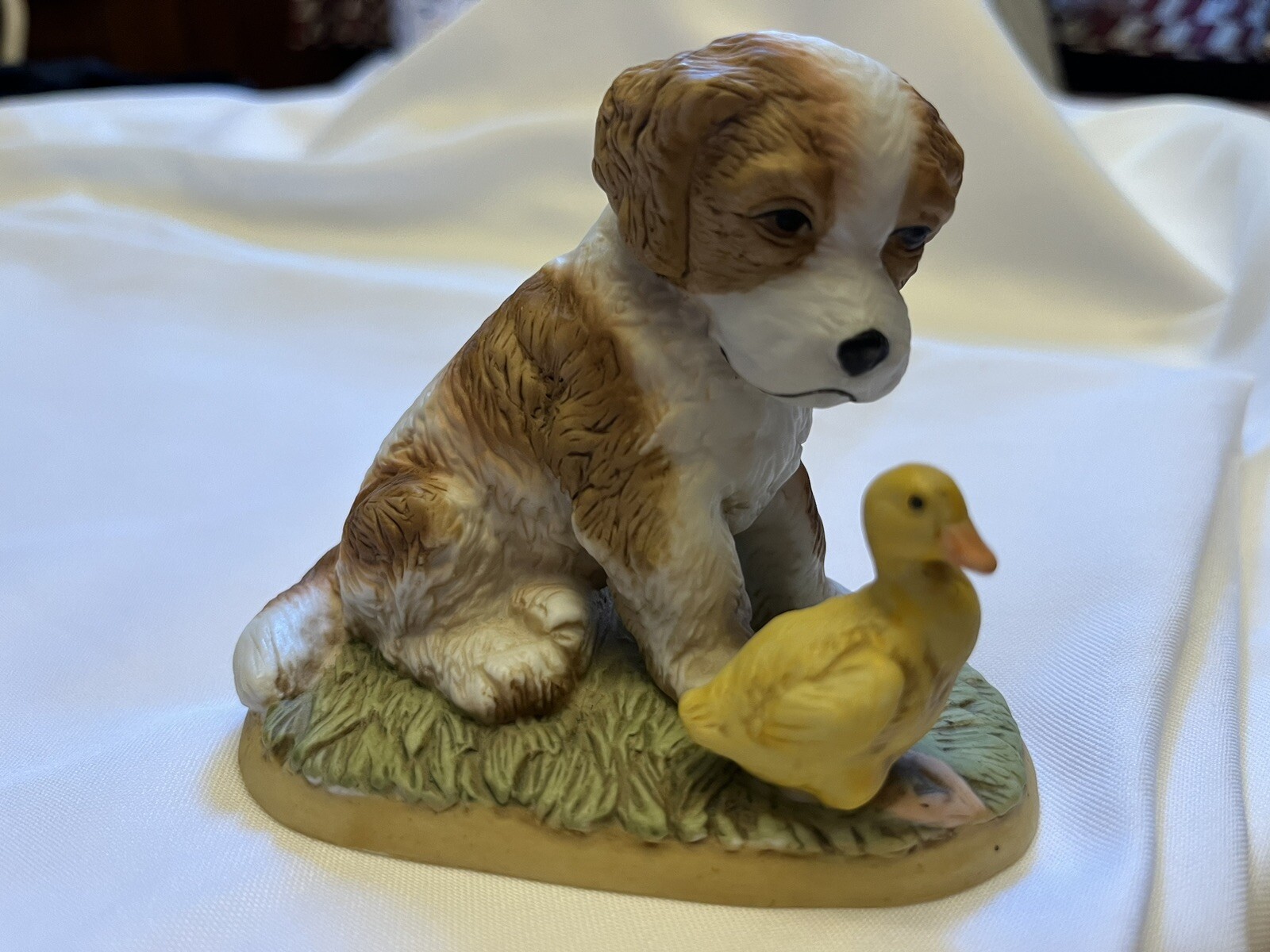 Vintage HOMCO Porcelain Spaniel Puppy Dog and Duckling Figurine #1413