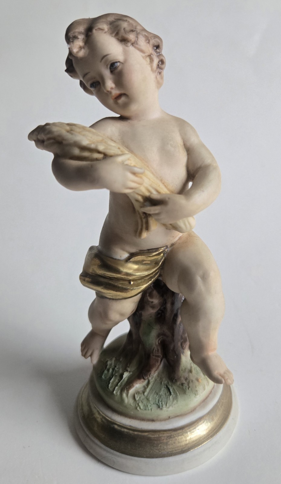 2 ANTIQUE BEAUTIFUL GERMANY CHERUB PUTTI FIGURINE SET MARKED GOLD GILT, 1 AS IS