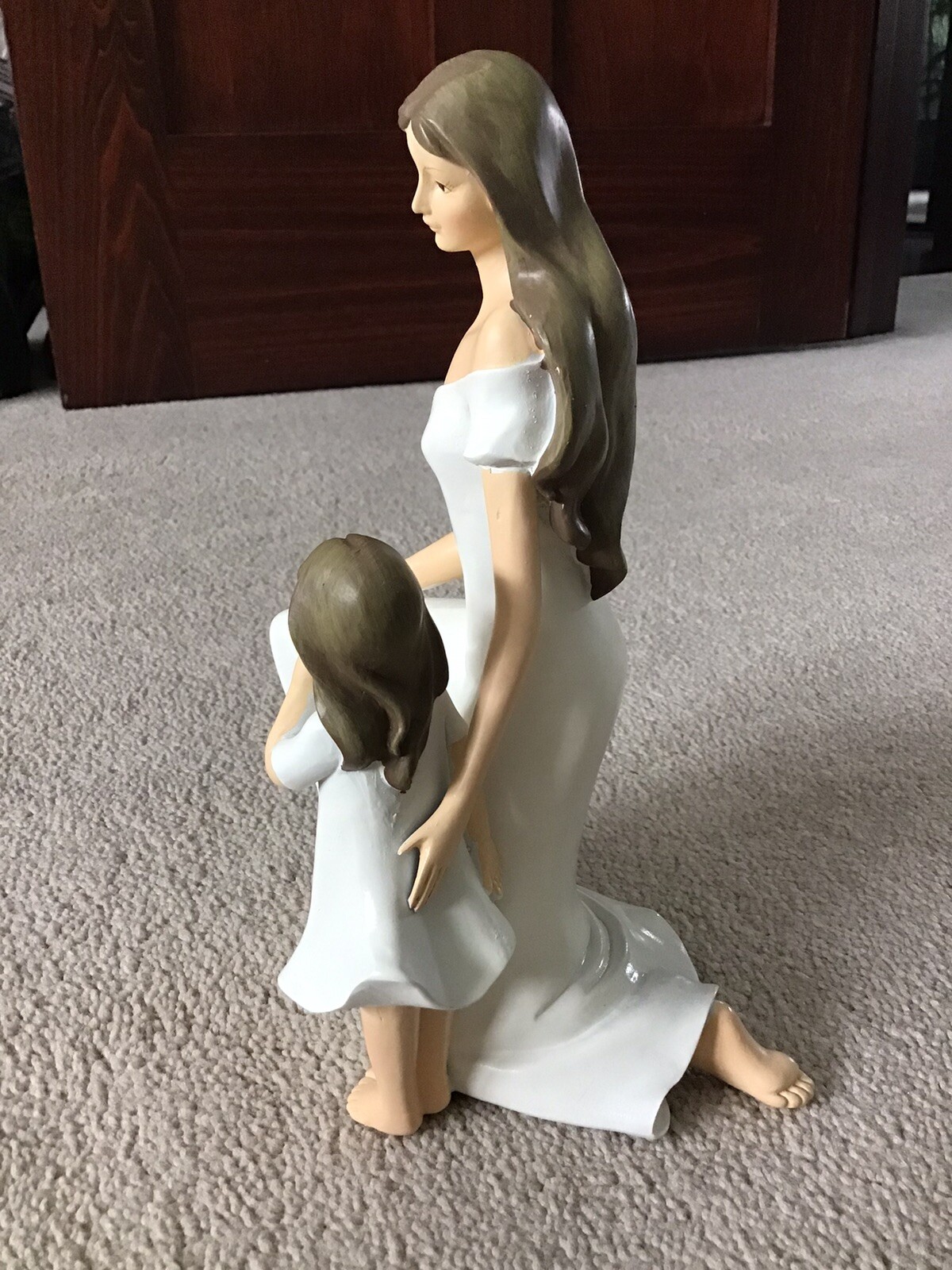 Kneeling Mother and Daughter Plastic Resin 9″ Figurine