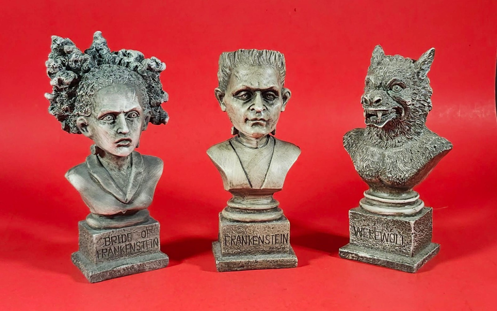 FRANKENSTEIN, BRIDE OF & WEREWOLF Resin Bust, Statue, Figurine • Monster Gothic