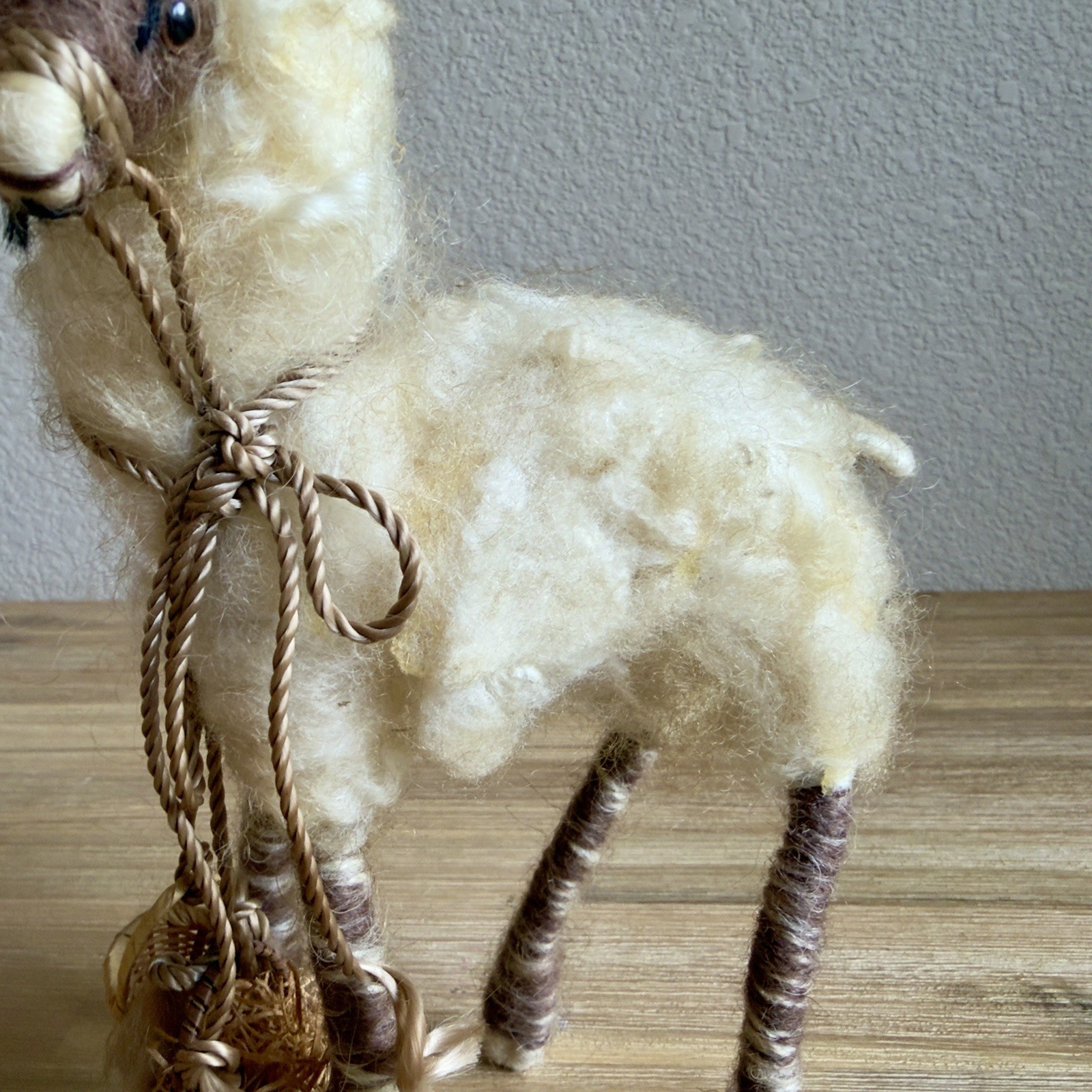 Handmade Wool Felt Llama Alpaca Figurine Folk Art Miniature w Basket 10in