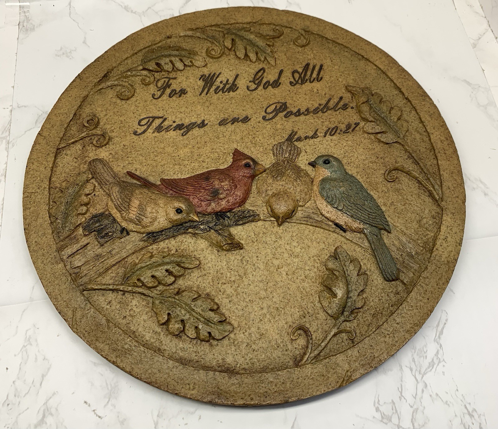 Ceramic Wall Plaque With Birds And Spiritual Bible Verse, Handmade, Vintage