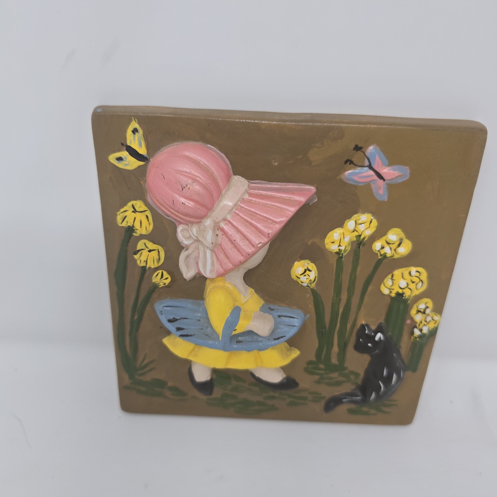 Vintage Miss Muffet 3D Effect Chalk Wire Plaques 6 X 6 Set Of 2