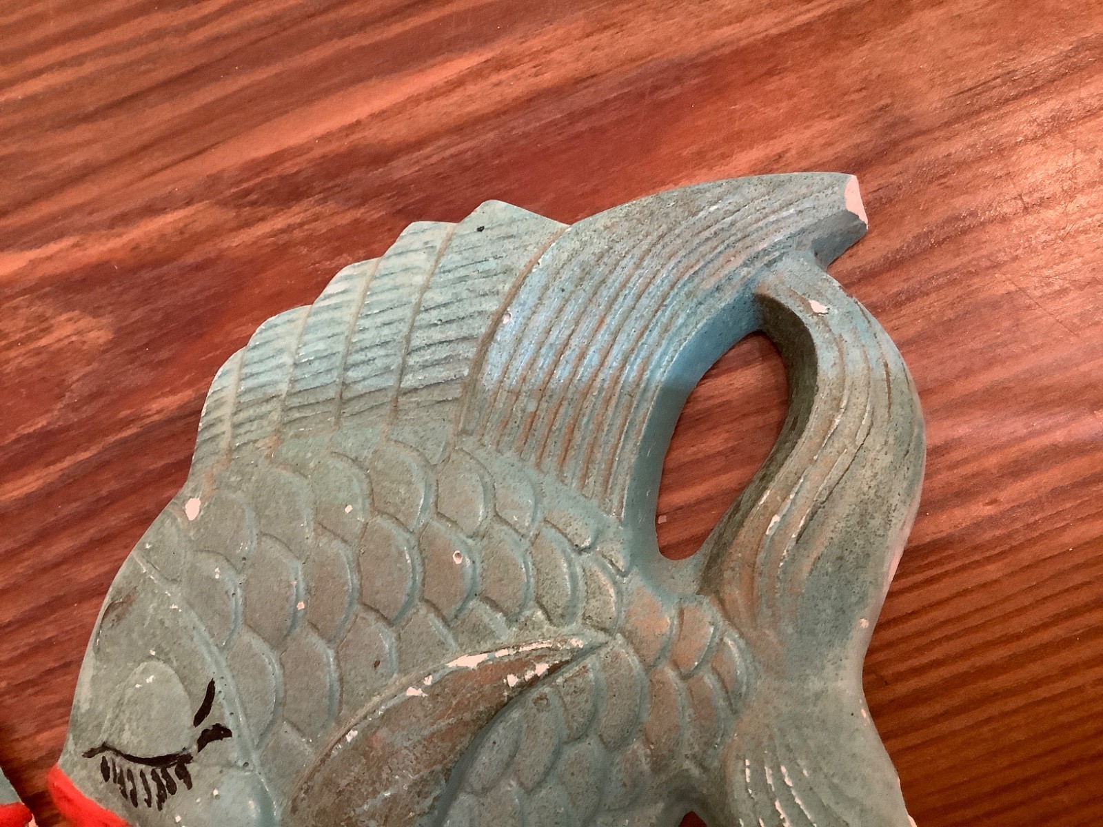 Vintage Blue Chalkware Kissing Fish 1954 Miller Studios Wall Decor MCM as is