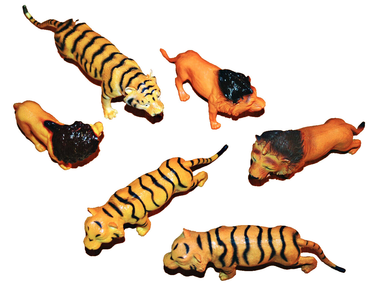 Figurines Lions and Tigers 6 Assorted Hard & Soft Rubber Plastic Animal Figures