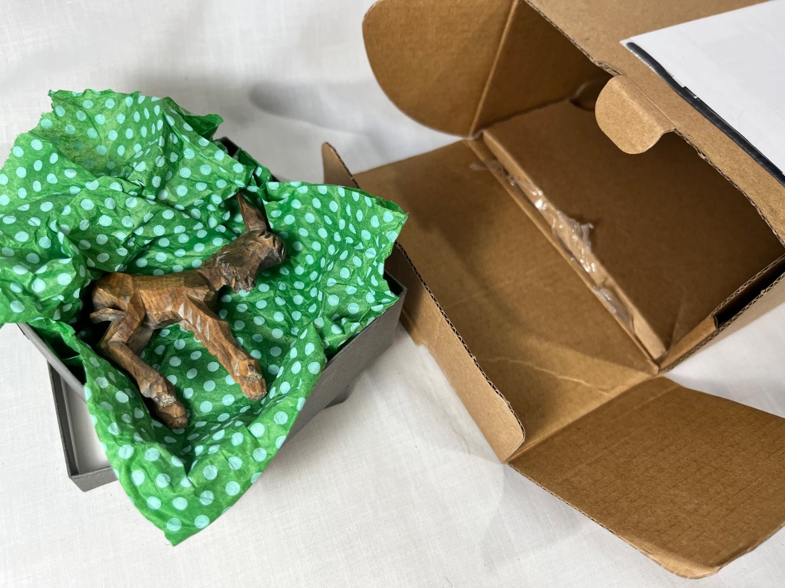 Vintage European Hand Carved Wooden Donkey Figurine Folk Art Faceted Style