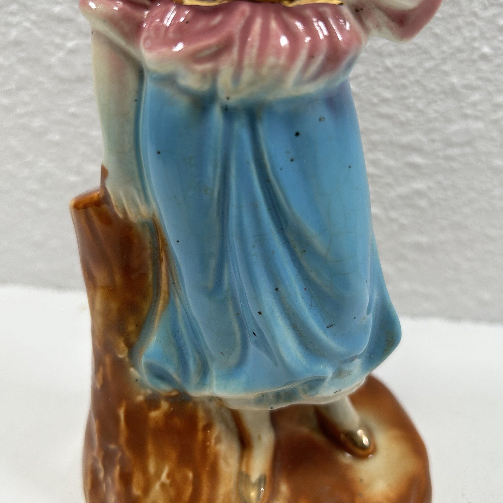 Porcelain Pink And Blue Dressed Lady Figurine with Gold Trim Vintage