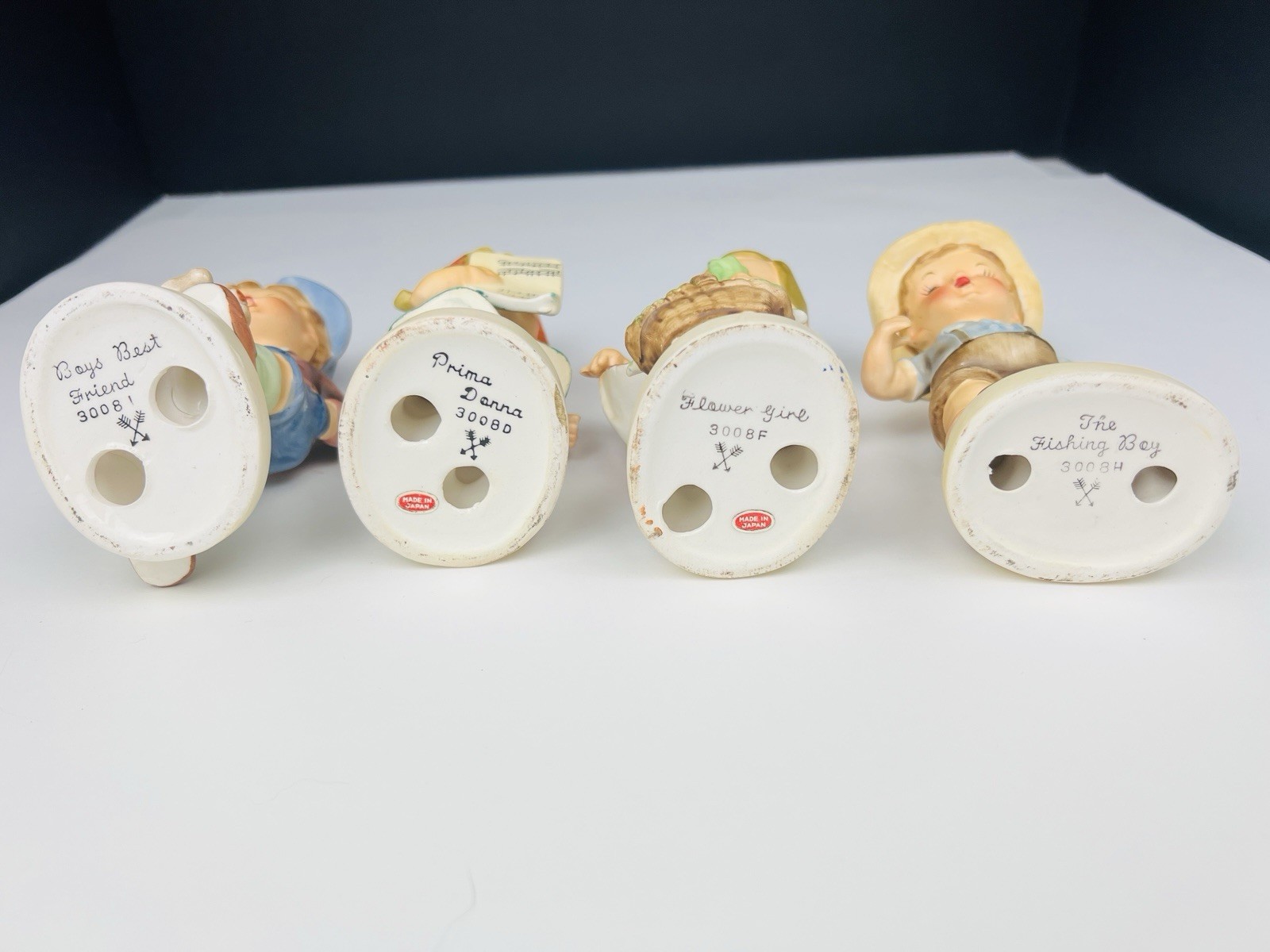 VTG 4 Ceramic Figurines Arnart The Fishing Boy Boys friend Flower Girl Prima