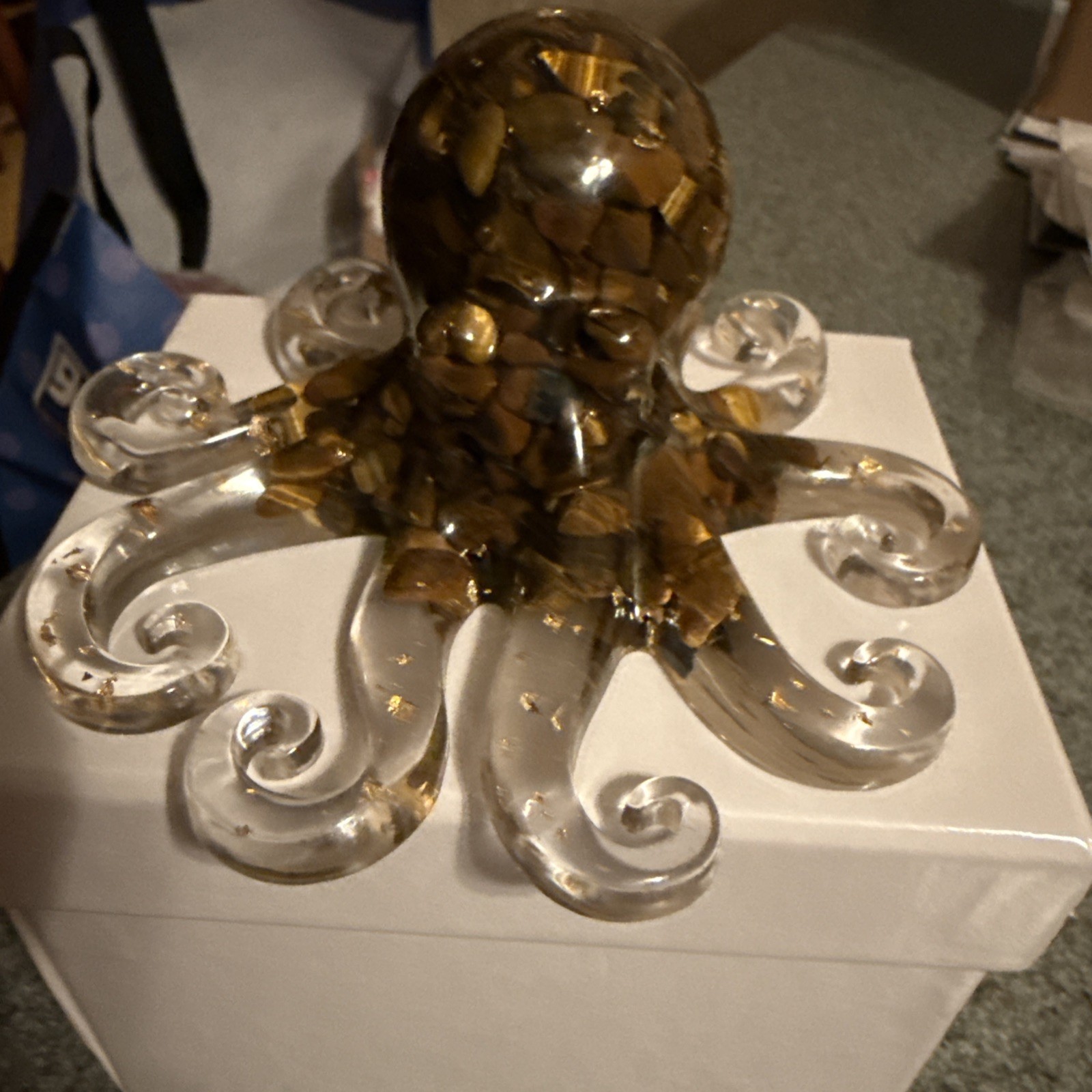 Brown Adorable Crystal W/gold Colored Stones “Octopus” Resin Figurine