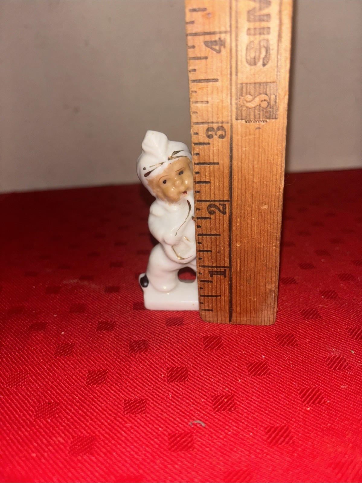 Vintage Japan Ceramic Figurines Boy Playing Instruments White w/ Gold Accents