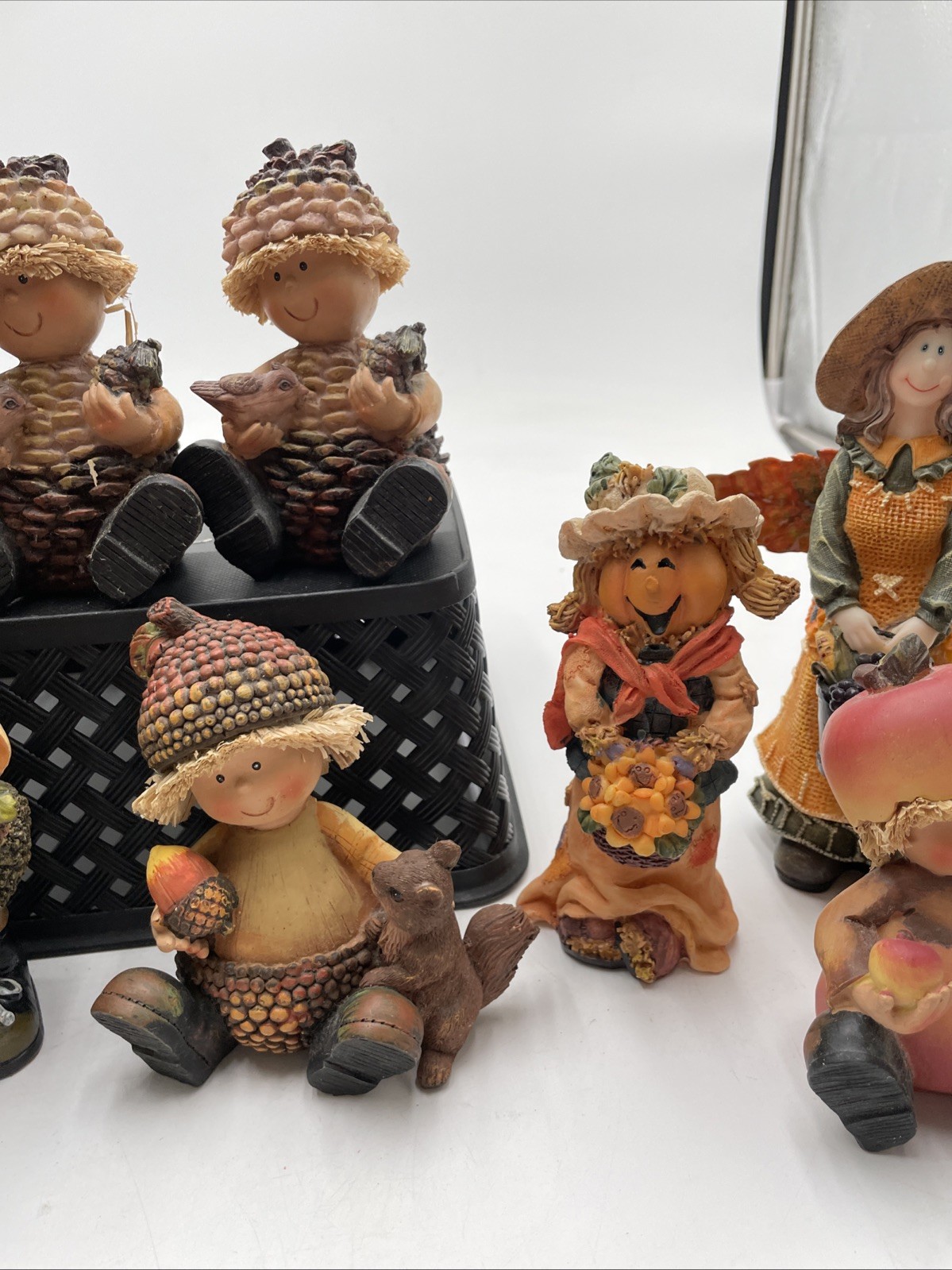 Mixed Lot 13 Autumn Resin Figurines Scarecrows & Forest Pinecone Gnomes