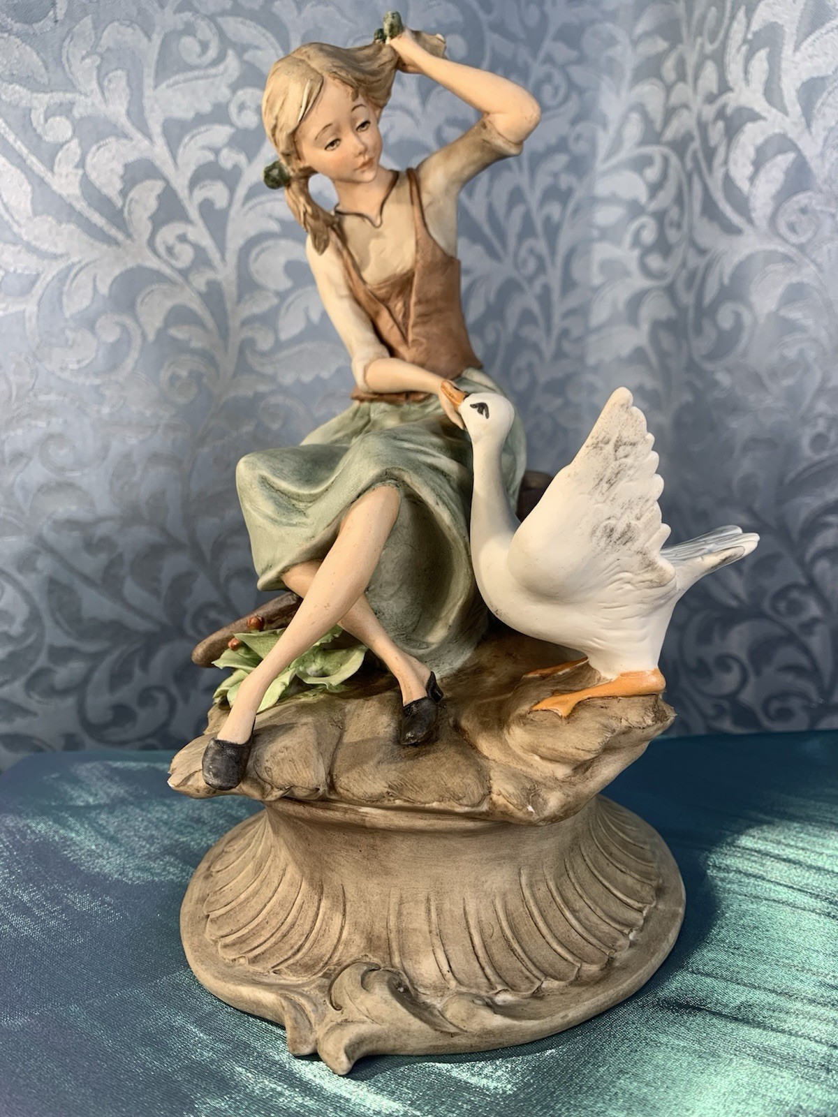 Ethan Allen Nico Venzo Signed Capodimonte Porcelain Girl With Goose