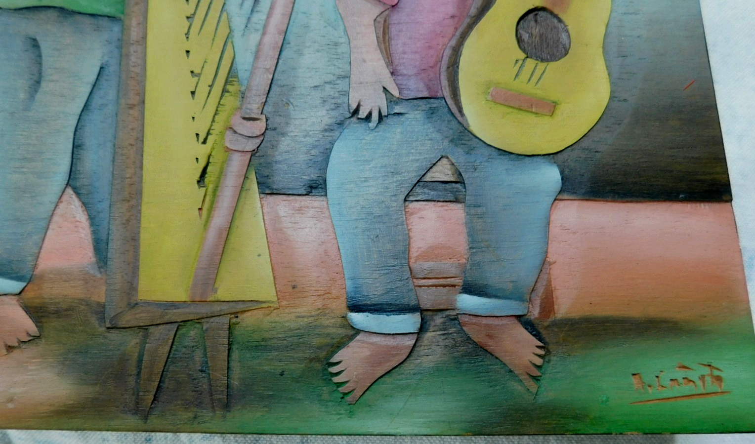 VERY WELL HAND CARVED AND PAINTED SIGNED WOODEN ART WORK