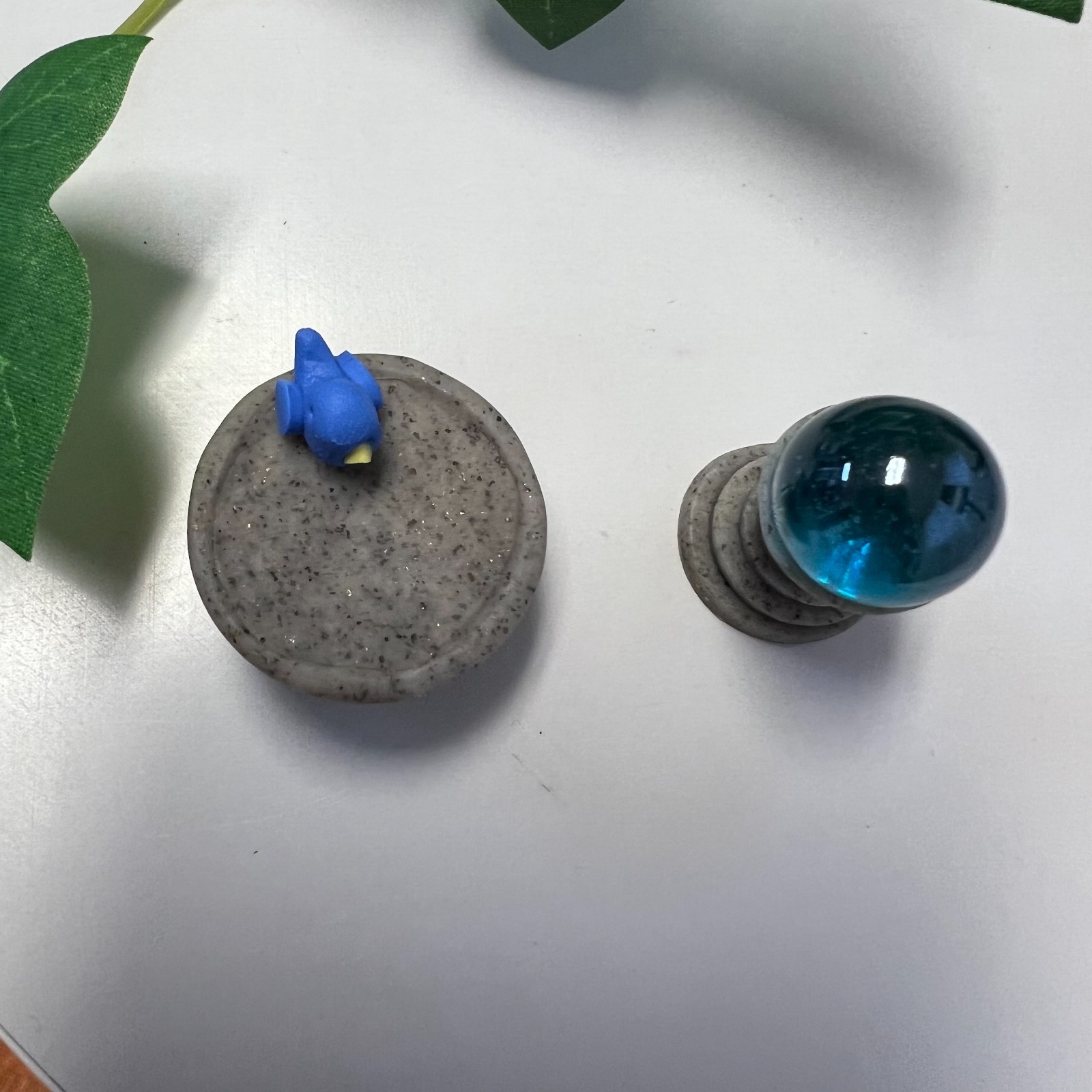 Miniature Birdbath with Blue Bird Pedestal & glass Sphere fairy garden whimsical