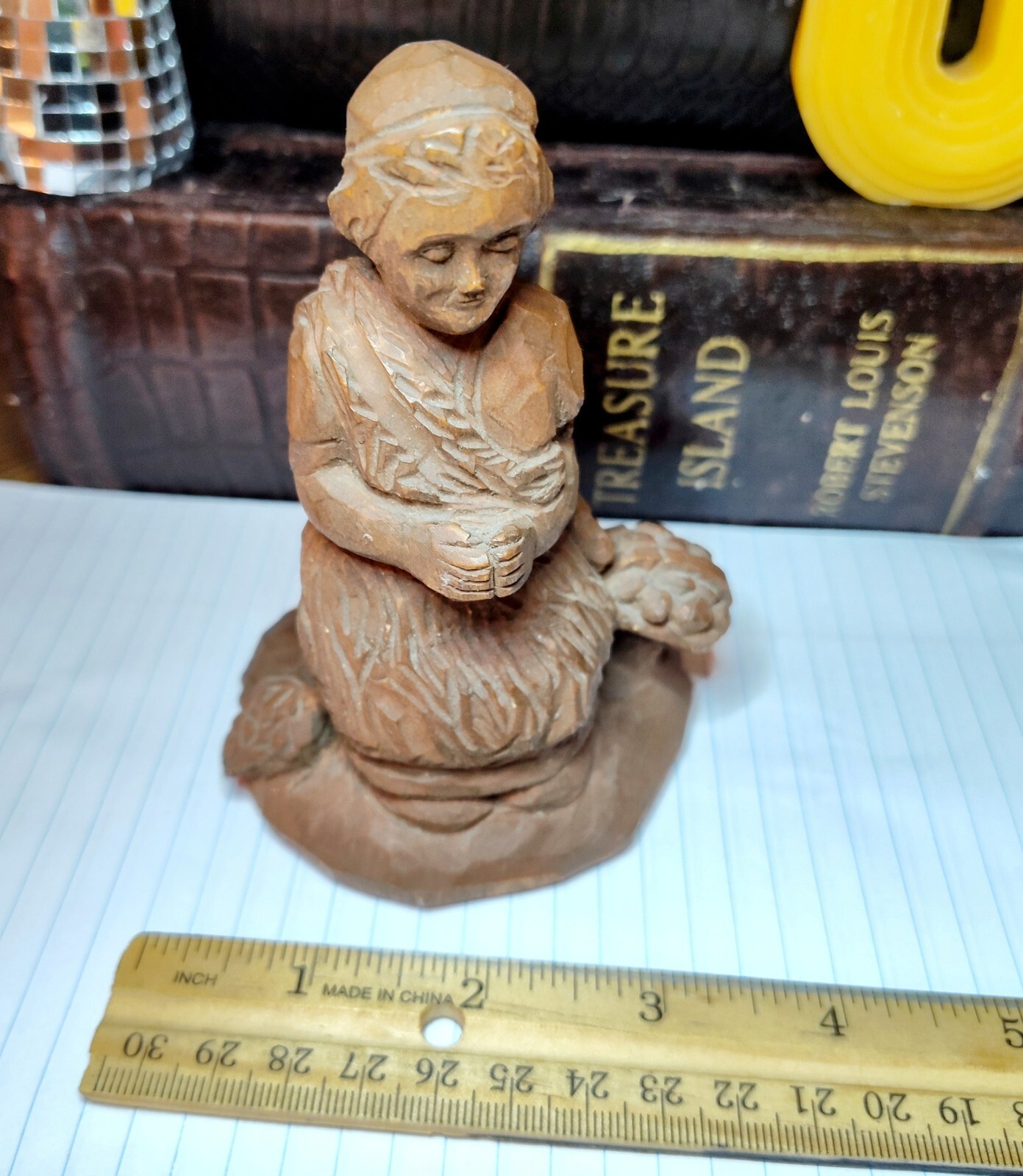 Vintage 1950’s -60’s Folk Art Hand Carved Wooden Figure Woman Praying- Religious
