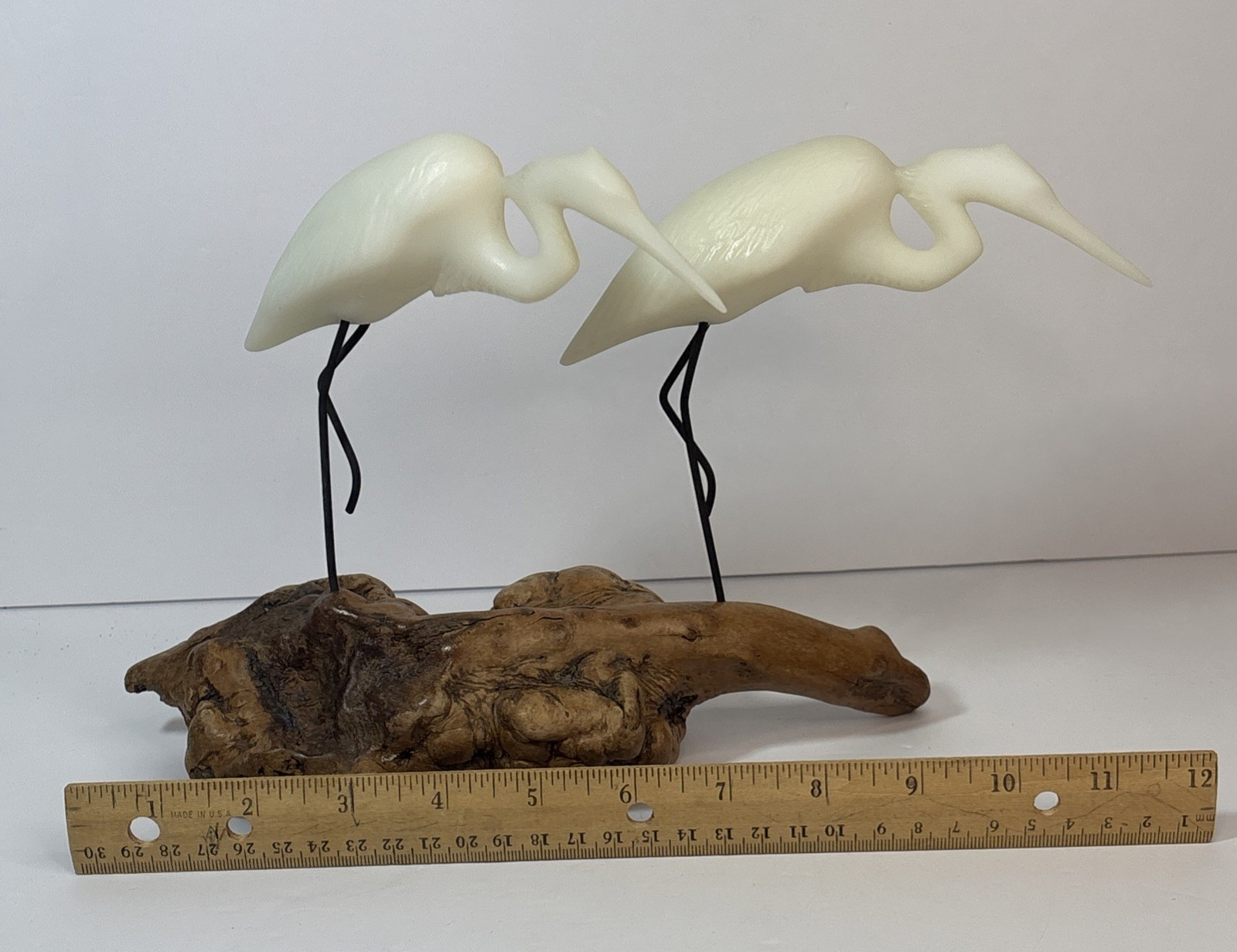 John Perry Heron Birds Figurine Sculpture Burl Wood Tropical