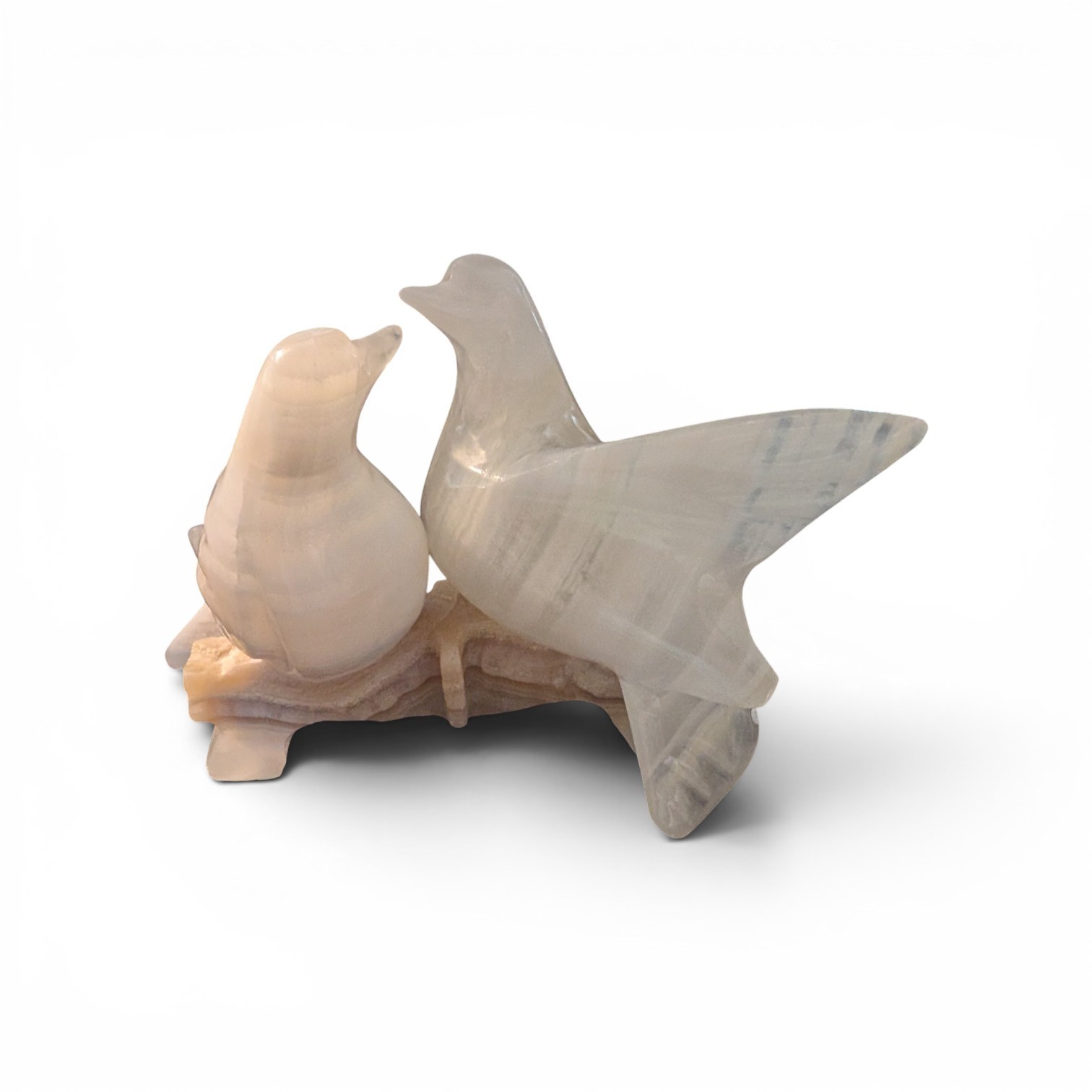 Vintage Hand Carved Onyx Alabaster Stone Doves Lovebirds Figurine Statue 4″