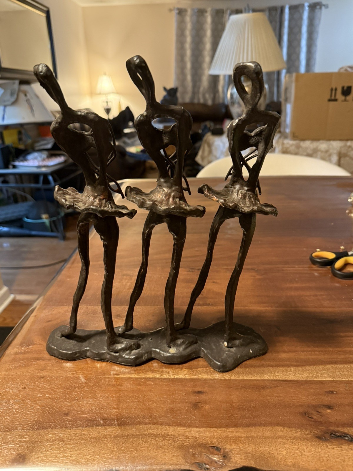 Vintage Heavy Metal/Bronze Abstract Art 3 Dancing Ballerinas Sculpture 12.5″tall