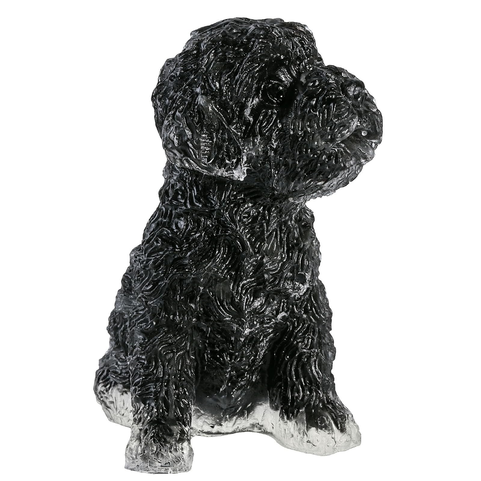 2.5 Inch Crystal Poodle Figurine Home Decor Resin Dog Statue Black Obsidian