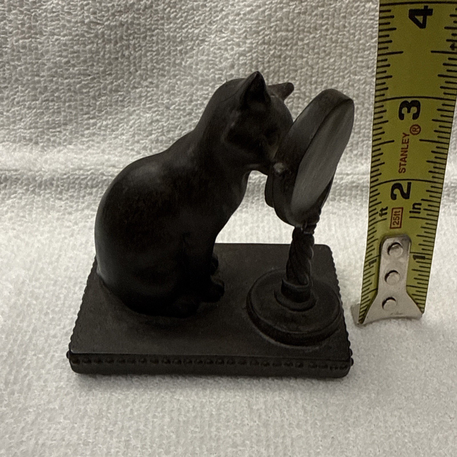 Black Cat Looking In Mirror Halloween shelf sitter Paperweight Resin Figurine